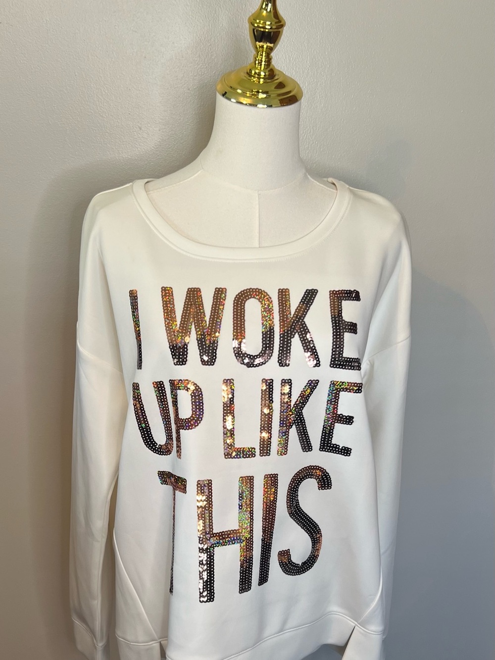 Juicy Couture I Woke Up Like This Sequin  Sweatshirt Off White Womens XL New